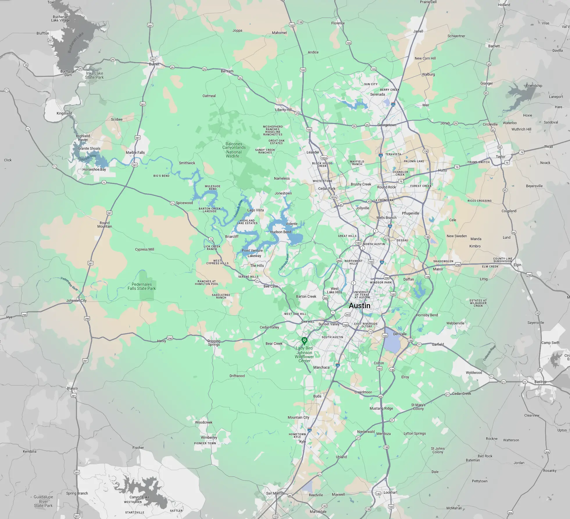 Map showing Welcome Home Baby service area covering Austin, TX and surrounding communities including Dripping Springs, Lakeway, Cedar Park